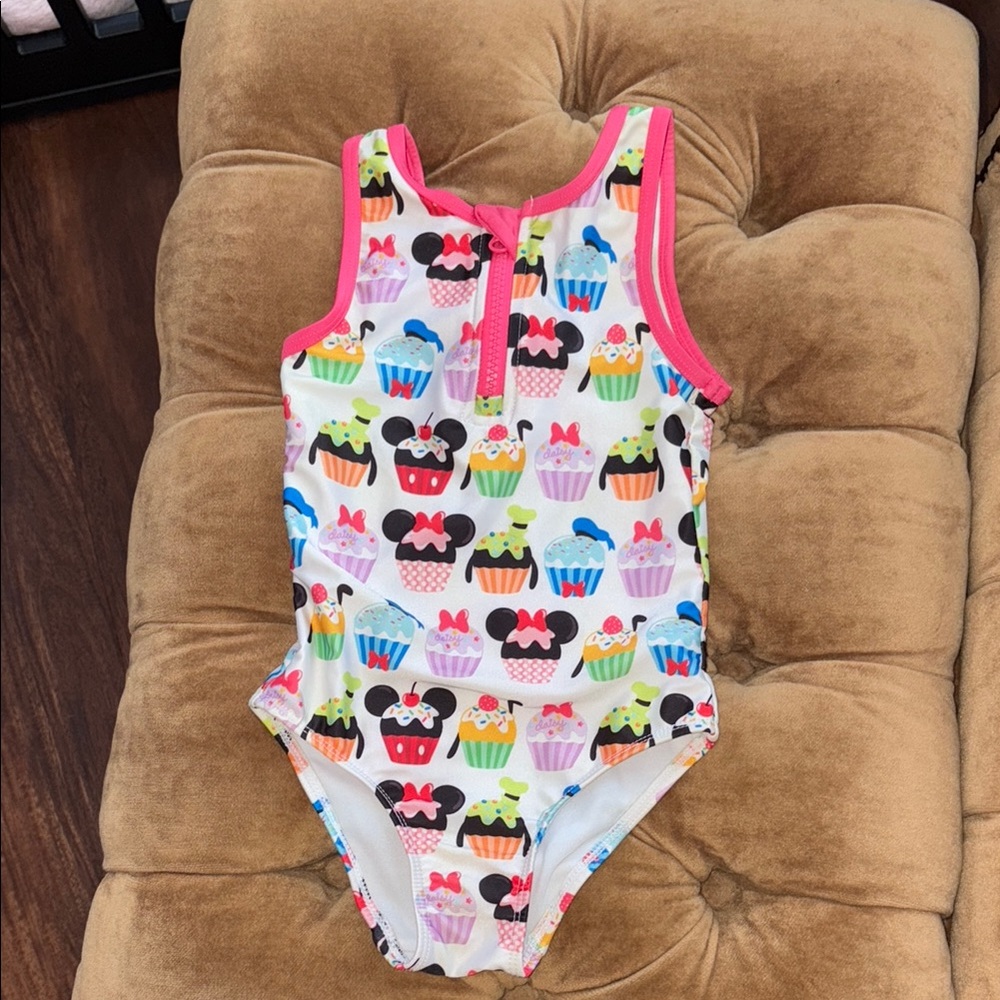 Disney Pink and White One Piece Swimsuit with Sunglasses Print